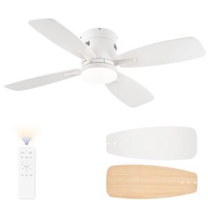 42 inch Ceiling Fans with Lights and Remote Control,Flush Mount Ceiling Fan with Quiet Reversible DC Motor