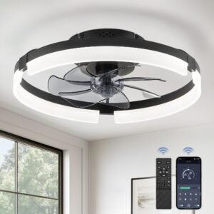 Ceiling Fans with Lights and Remote, 19.7 Inch Low Profile Ceiling Fan, 6 Speeds, Reversible