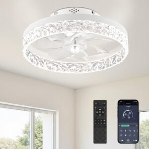 20 Inch Low Profile Ceiling Fans with Lights and Remote, Fandelier Ceiling Fan Flush Mount, 3000K-6000K Dimmable LED Fan Light