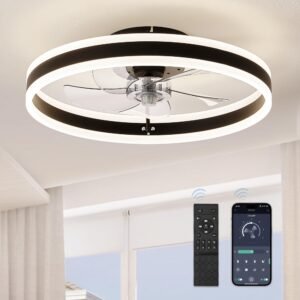 Low Profile Ceiling Fans with Lights, Flush Mount Modern Ceiling Fan and Remote Control