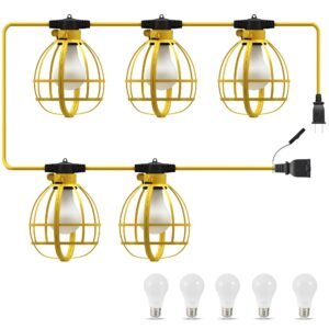 100FT Construction String Lights, 10 Bulbs 100W 10500LM String Work Lights with 10 Medium Base Sockets