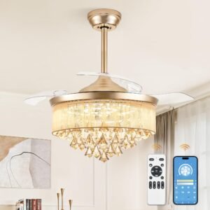 42 Inch Chandelier Ceiling Fans with Lights and Remote, Retractable Fandelier Ceiling Fan