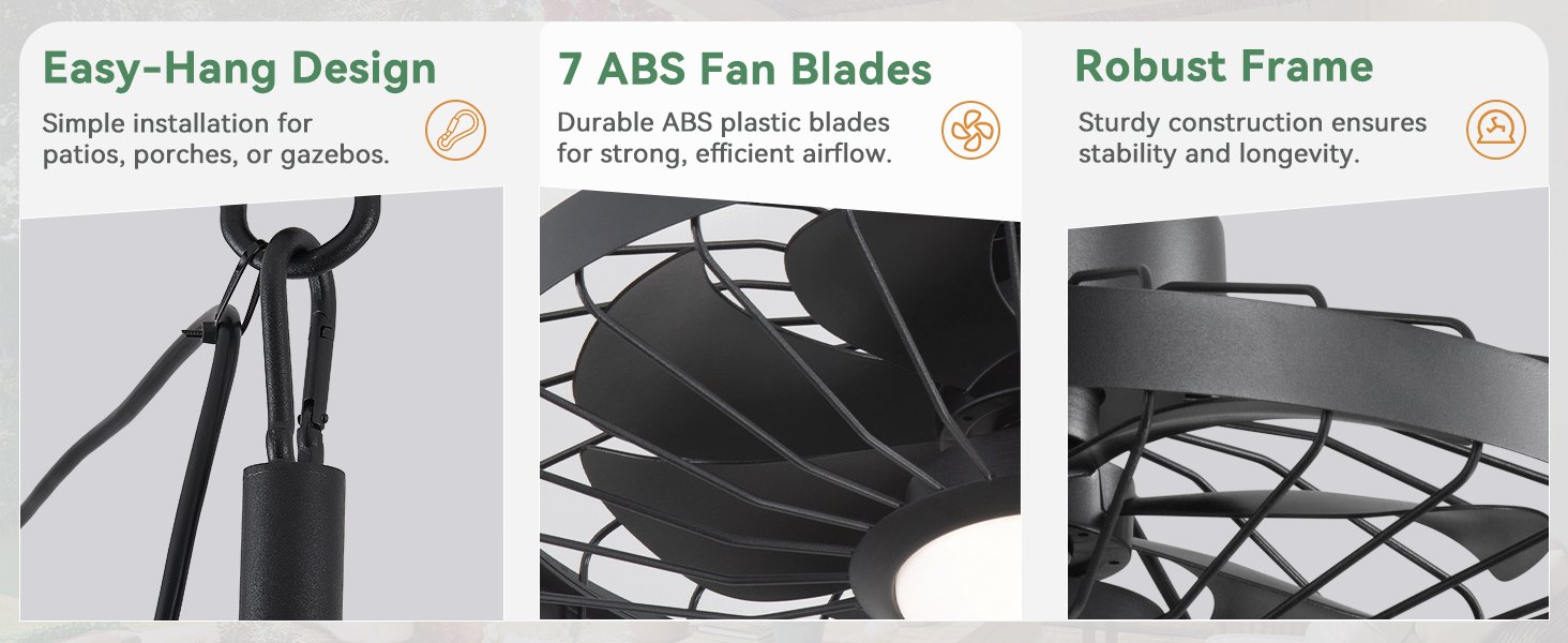 LEDIARY 20" Outdoor Ceiling Fans with Lights and Remote Control