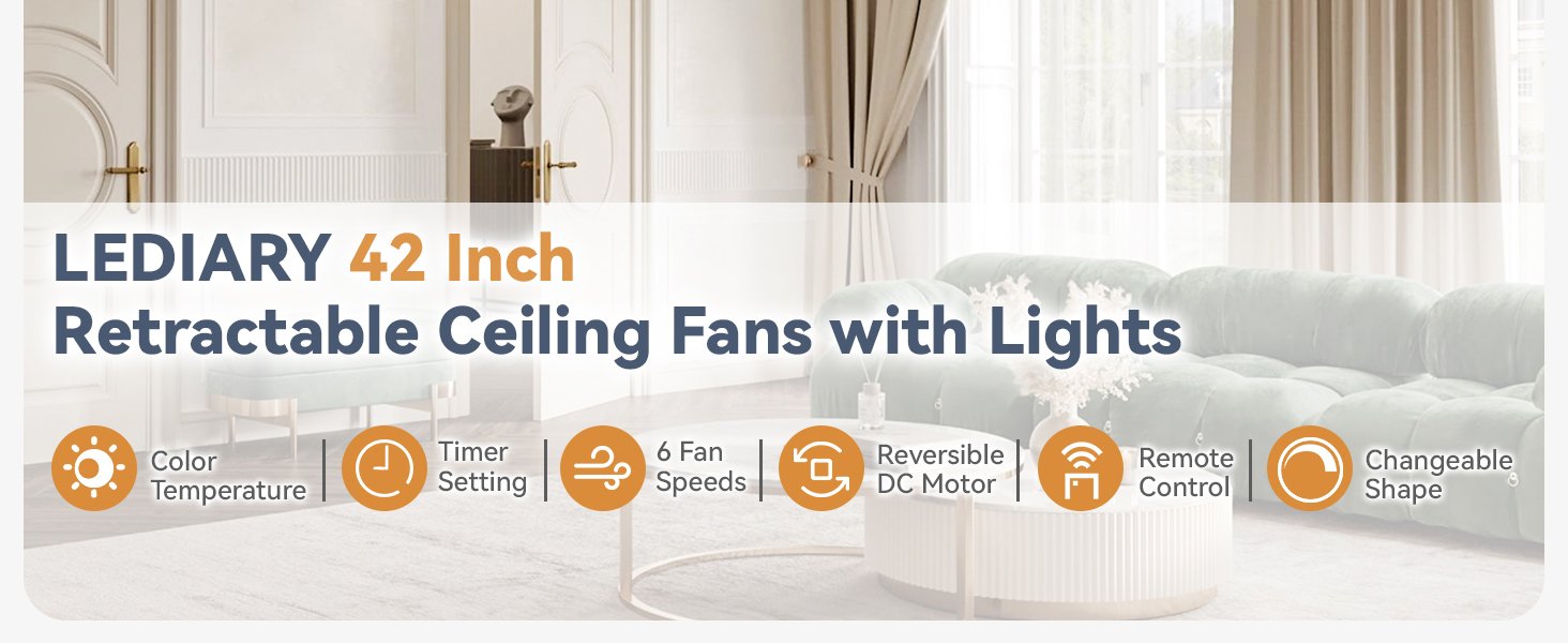 Retractable ceiling fan with lights